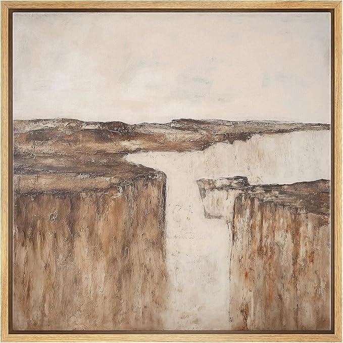 SIGNWIN Framed Canvas Print Wall Art Earthy Canyon Cliff Abstract Landscape Illustration Modern Art Decorative Nordic Minimal Calm/Zen for Living Room, Bedroom, Office - 16"x16" Natural