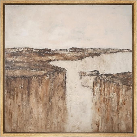 SIGNWIN Framed Canvas Print Wall Art Earthy Canyon Cliff Abstract Landscape Illustration Modern Art Decorative Nordic Minimal Calm/Zen for Living Room, Bedroom, Office - 24"x24" Natural