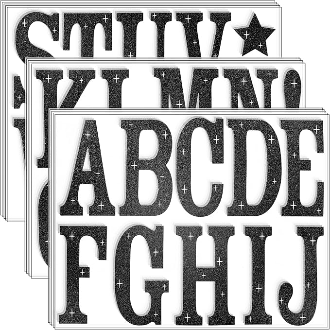 Glitter Bulletin Board Letters 155 Pieces 4 Inch Letter Stickers for Poster Board Stick on Letters for Bulletin Board Display Home School Classroom Decor(Black)
