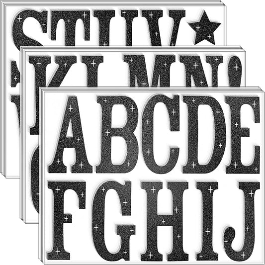 Glitter Bulletin Board Letters 155 Pieces 4 Inch Letter Stickers for Poster Board Stick on Letters for Bulletin Board Display Home School Classroom Decor(Black)