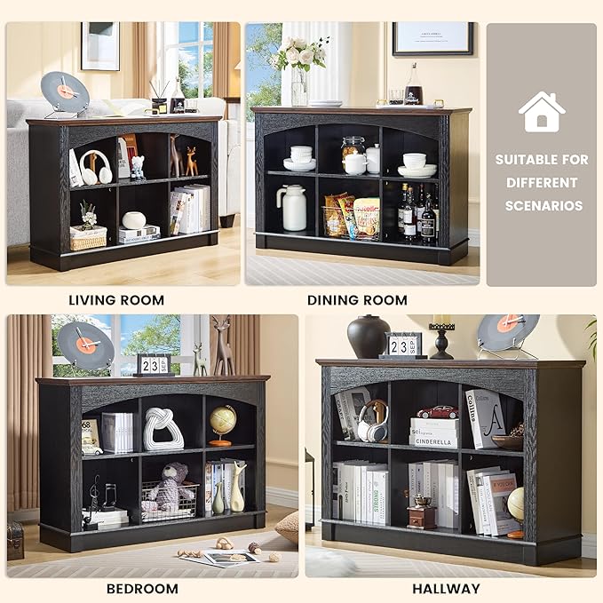 LIDYUK Black Bookshelf, 6-Cube Bookcase and Kids Bookshelf, Wooden Storage Cabinet with Cube Organizer, Modern Book Shelf for Living Room, Office Storage, Display Cabinet
