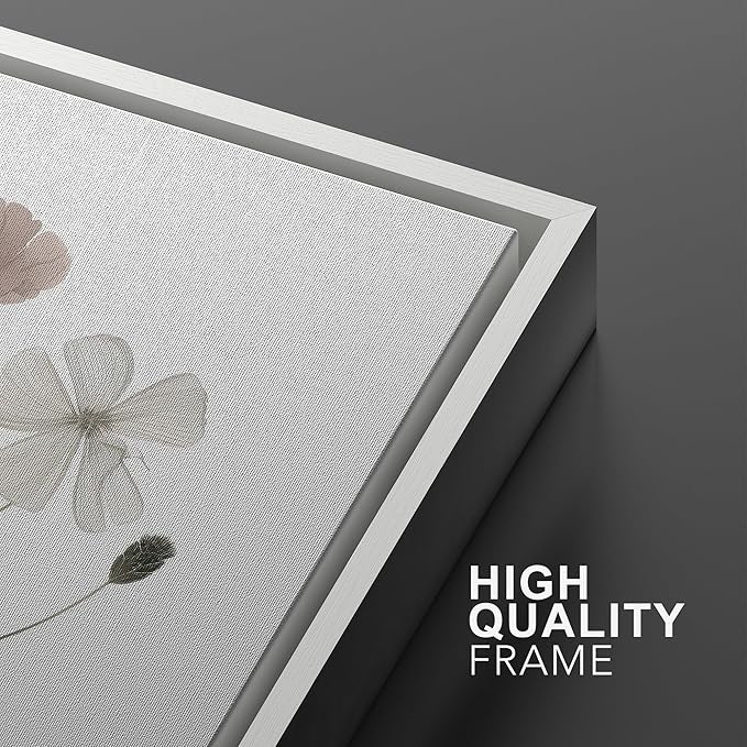 MUDECOR Framed Canvas Print Wall Art Watercolor Wildflower Art Print, Floral Botanical Prints, Minimalist Art, Modern Farmhouse for Bedroom - 24"x36"x3 White