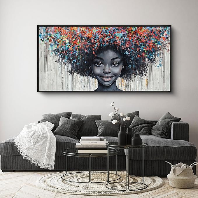 KLAKLA Black Woman Wall Art African American Women Wall Decor Trendy Abstract Black Girl Canvas Poster Prints Pictures for Bedroom Living Room Framed 29x58 Inches