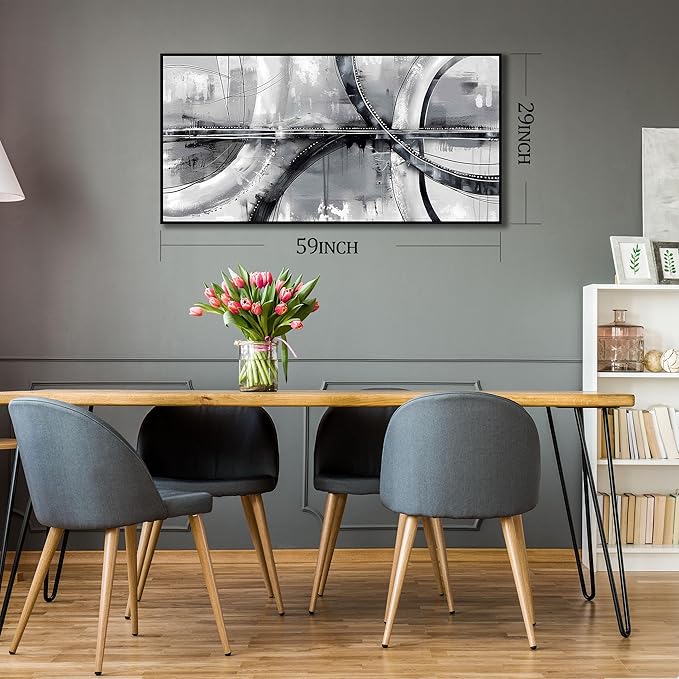 AOZEMI Abstract Painting Wall Art Black and White Canvas Wall Decorations for Living Room Large Pictures Home Office 29"x59"