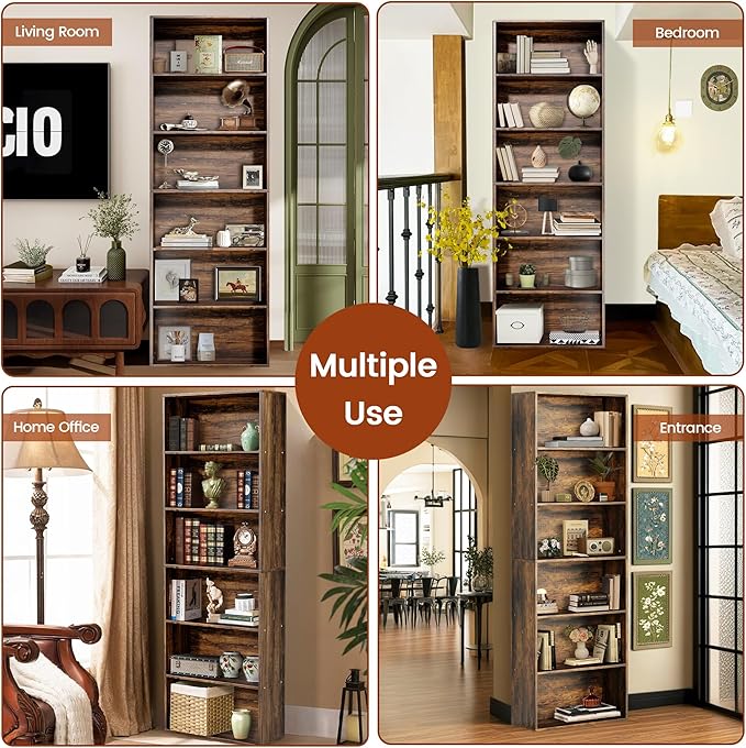 71" Tall 6-Tier Bookshelf, Large Open Display Bookcase with Ample Storage, Floor Standing Book Shelf for Living Room, Home Office, Bed Room, Brown
