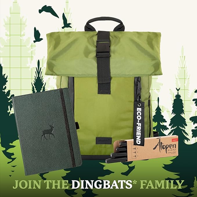 Dingbats* Wildlife Grid Writing Journal Notebook A5 - Vegan Leather Hardcover - Ideal for Work, Travel - Pocket, Elastic Closure, & Bookmark