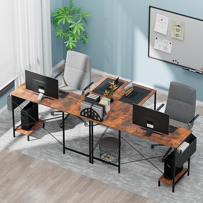 Simple Deluxe L Shaped Desk Gaming Computer 50 Inch Reversible Corner Table PC Work Table for Writing Study Student with Wood Tabletop Metal Frame CPU Stand Side Bag for Home Office Small Place