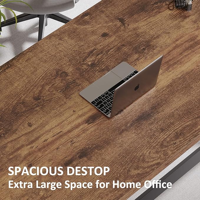 IBF Industrial Computer Desk, Rustic Wooden Metal Executive Office Desks, Large Long Simple Gaming Computer Desk Table, Wood Student Study Computer Table for Bedroom Living Room, Rustic Brown, 60 Inch