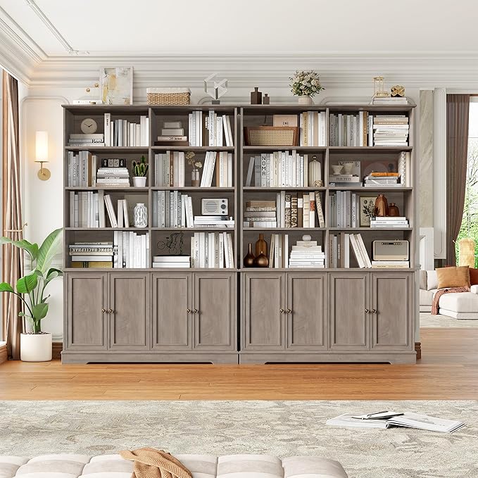 FINETONES 73" Tall Bookshelf with Doors, 6 Tier Large Bookshelf Double Wide Bookcases and Bookshelves with Storage, Large Display Cabinets for Home Office,Living Room, Library