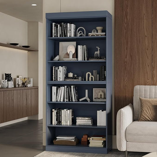 Palace Imports Solid Wood Bookcase - 6-Tier Bookshelf, 71.5" Tall, 32” W - Antique Blue, Stackable Modular, Open Storage Display for Living Room, Office, 100% Eco-Friendly Solid Wood, Made in Brazil