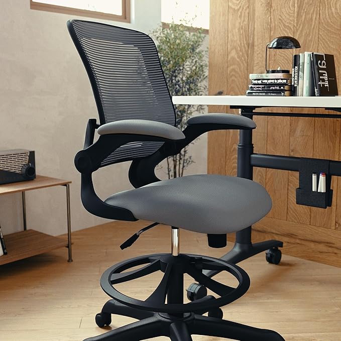 Flash Furniture Kale Mid-Back Swivel Office Chair with Height Adjustable Foot Ring and Lumbar Support, Mesh Executive Chair with Armrests, Dark Gray