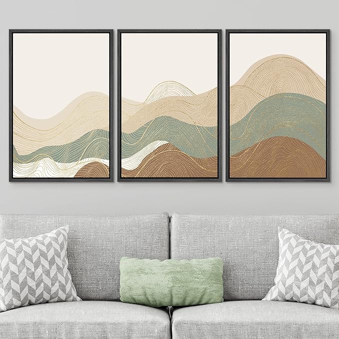 SIGNWIN Framed Canvas Print Wall Art Set Multicolor Geometric Wave Collage Abstract Shapes Illustrations Modern Art Decorative Nordic Zen Chic for Living Room, Bedroom, Office - 24"x36"x3 Black
