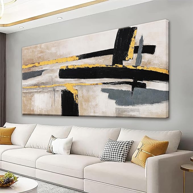 QSQ Abstract Wall Art Prints Large Canvas Wall Art Decor Prints Black And Gold Wall Art Decor Modern Paintings Home Wall Decorations For Living Room Bedroom Kitchen Office Decoration 29" × 58"
