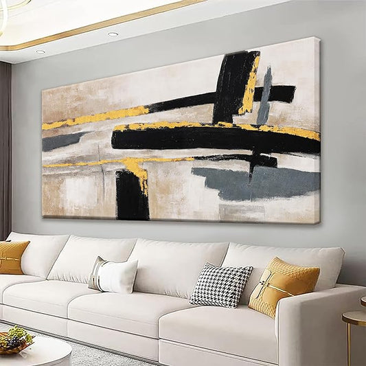 QSQ Abstract Wall Art Prints Large Canvas Wall Art Decor Prints Black And Gold Wall Art Decor Modern Paintings Home Wall Decorations For Living Room Bedroom Kitchen Office Decoration 29" × 58"