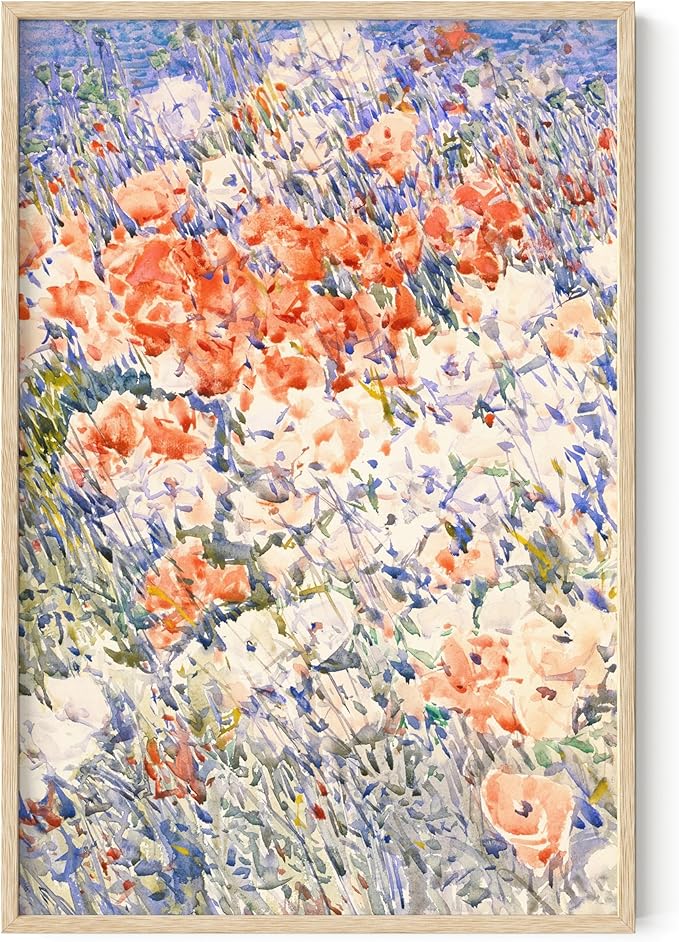 HAUS AND HUES Floral Art Wall Decor - Wildflowers Wall Art for Living Room, Floral Artwork for Bedroom Walls, Flower Painting for College Girls Dorm Room (Multicolored Flowers, Beige Frame, 24x36)