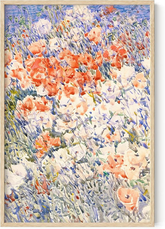 HAUS AND HUES Floral Art Wall Decor - Wildflowers Wall Art for Living Room, Floral Artwork for Bedroom Walls, Flower Painting for College Girls Dorm Room (Multicolored Flowers, Beige Frame, 24x36)