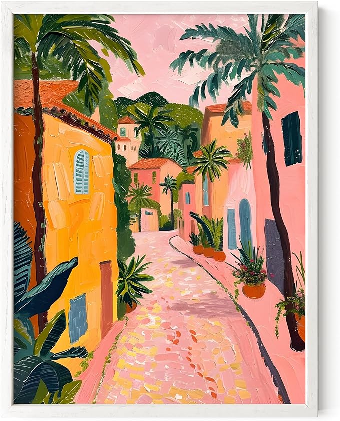 HAUS AND HUES Floral Art Wall Decor - Wildflowers Wall Art for Living Room, Floral Artwork for Bedroom Walls, Flower Painting for College Girls Dorm Room (Palm Tree City, White Frame, 12x16)