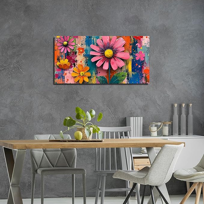 Flower Canvas Wall Art for Bedroom Women Colorful Artwork for Wall Office Modern Wall Decor for Living Room Size 20 x 40 Inch