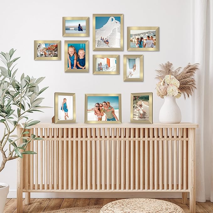 Americanflat Set of 10 Picture Frames with Shatter-Resistant Glass - Gallery Wall Frame Set with Two 8x10, Four 5x7 and Four 4x6 Frames - Signature Collection - Gold