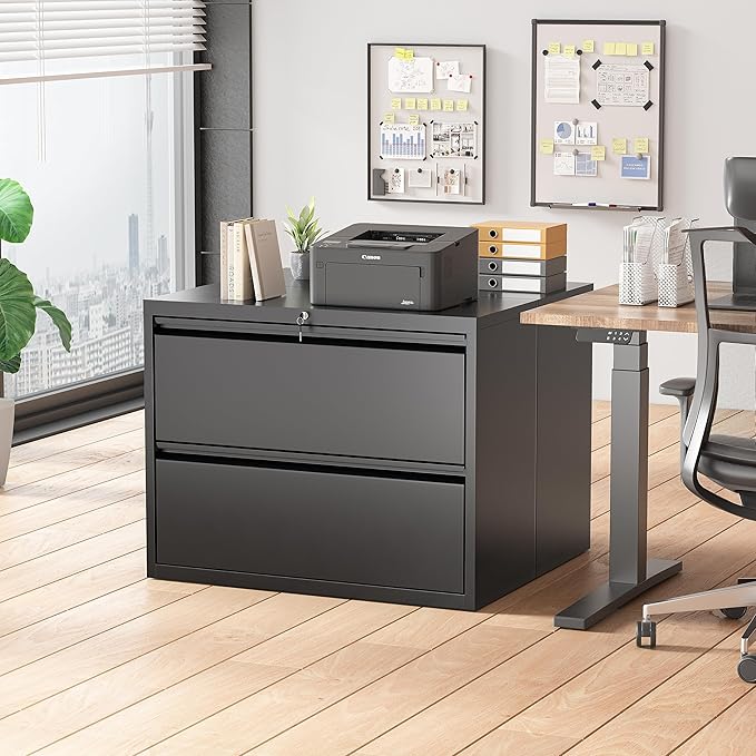 Superday Lateral File Cabinet, 2 Drawer File Cabinet with Lock, Black Filing Cabinets with Lock, Metal Filing Cabinets for Home Office/Legal/Letter/A4, Home Office Furniture for Hanging File