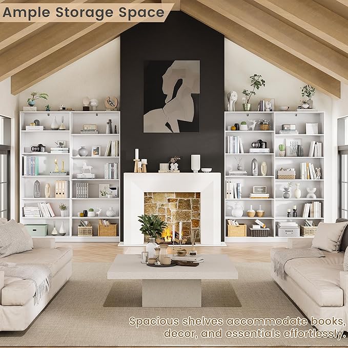6 Tier Large Bookshelves, 70.8 Inch Tall Bookshelf and Bookcases for Living Room, Study Room, Home Office Library，White Bookcase with 12 Open Shelves.