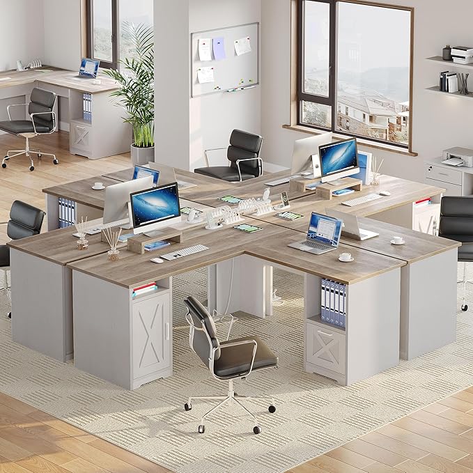 YITAHOME L Shaped Desk with Power Outlets, 60 Inch Computer Desk Corner Desk with File Drawer, Home Office Desk with Monitor Stand & Storage Shelves, L-Shaped Desk with File Cabinet, Grey Wash
