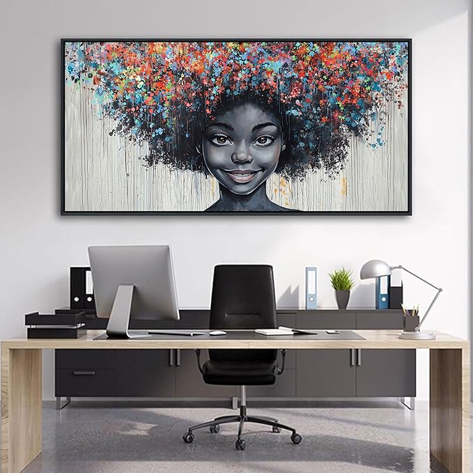 KLAKLA Black Woman Wall Art African American Women Wall Decor Trendy Abstract Black Girl Canvas Poster Prints Pictures for Bedroom Living Room Framed 24x48 Inches