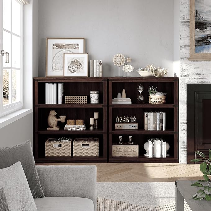 GarveeHome 5 Tier Farmhouse Bookcase, 67.4" Tall Book Shelf with Storage, Wooden Bookshelves 5 Shelf Display Shelves for Home Office(67.4" H x 31.5" W x 12.8" D) (Cherry, 40.0" H x 31.5" W x 12.2" D)