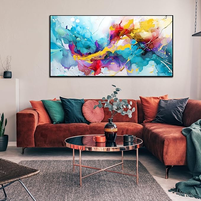 Colorful Wall Art for Living Room Large Size - Abstract Art Wall Decor - Framed Canvas Wall Art Ready to Hang Size 29" x 59"