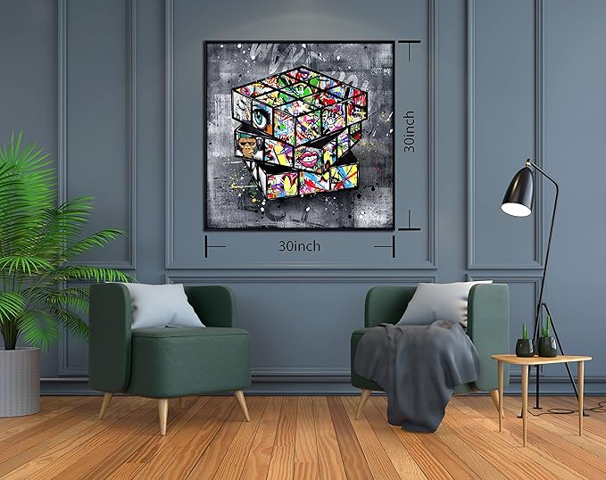 Banksy Wall-Art for Office - Framed Wall Art for Living Room - Large Abstract Wall Decor Ready to Hang Size 30"x 30"