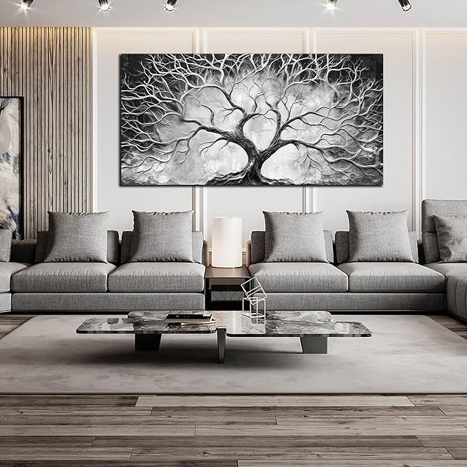 Tree Wall Art for Living Room - Black and White Canvas Wall Art for Office - Home Office Decor Wall Size 29" x 59"