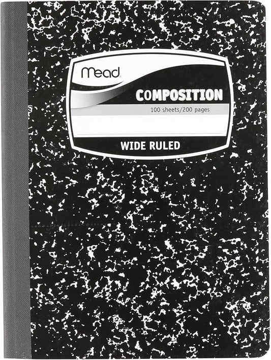 MEA09910 - Sewn Black Marble Cover Composition Book with Wide Rule 11/32, 100 Sheet, Media Size: 7.5" x 9.75"