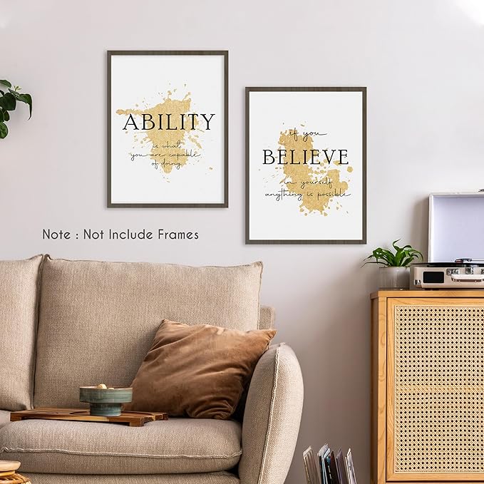 HRQKO Gold Inspirational Wall Art Set of 4, Motivational Prints, Modern Gold Artwork, Affirmations for Office Women 12'x16' Unframed