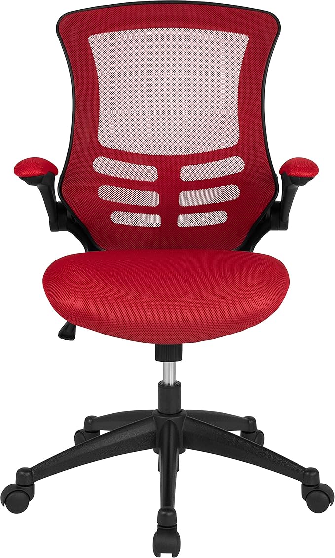 Flash Furniture Kelista Mid-Back Red Mesh Swivel Ergonomic Task Office Chair with Flip-Up Arms