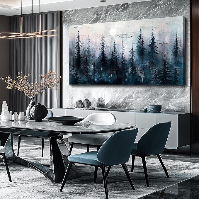 Canvas Wall Art for Living Room Framed Wall Decor for Bedroom Office Modern Wall Decoration Foggy Forest Landscape Paintings Black and White Picture Artwork Aesthetic Home Decor 20"X40"