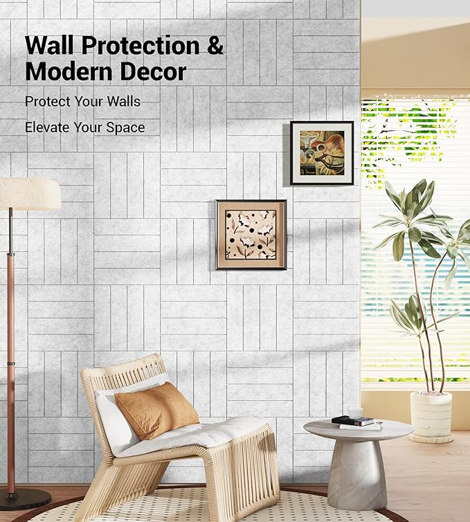 1/2" Thick Cork Board for Office, 6 Pack Felt Wall Tiles -28"x18" with Safe Adhesive Tabs, Large Bulletin Board, Push Pin Board Organizer Wall - Gray Marble
