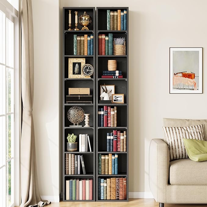 IRONCK Tall Narrow Bookshelf 8 Tiers 71in Set of 2, Compact Corner Bookcase, Easy to Match for Living Room, Office, Study, Bedroom