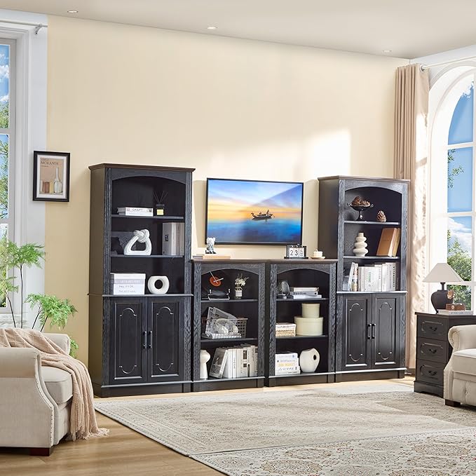 LIDYUK Black 5 Tier Book Shelf and Bookshelf with Storage Cabinet Doors, 72 Inch Tall Bookcase, Wooden Cube Storage Organizer, Bookshelf, Display Cabinet Furniture, Living Room, Pantry