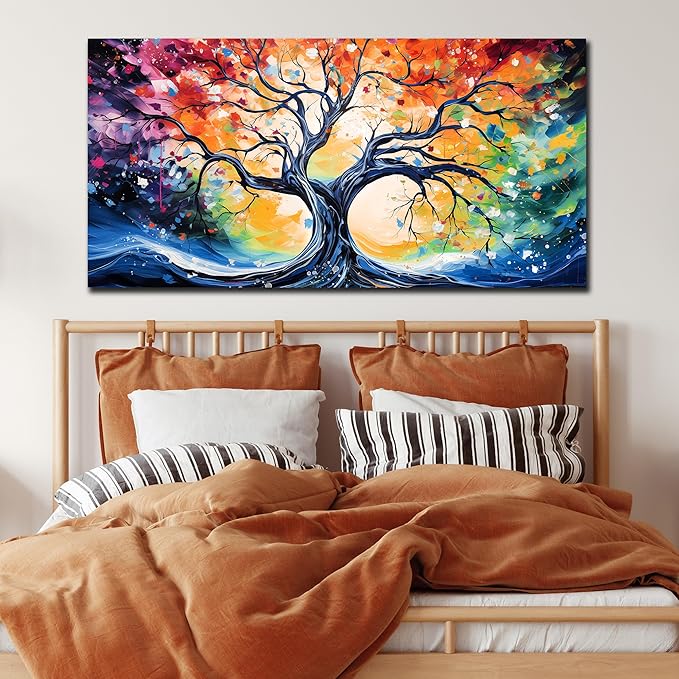 Large Canvas Wall Art Colorful Tree Picture Modern Living Room Bedroom Home Office Wall Decor Framed Canvas Prints Ready to Hang Size 30x60