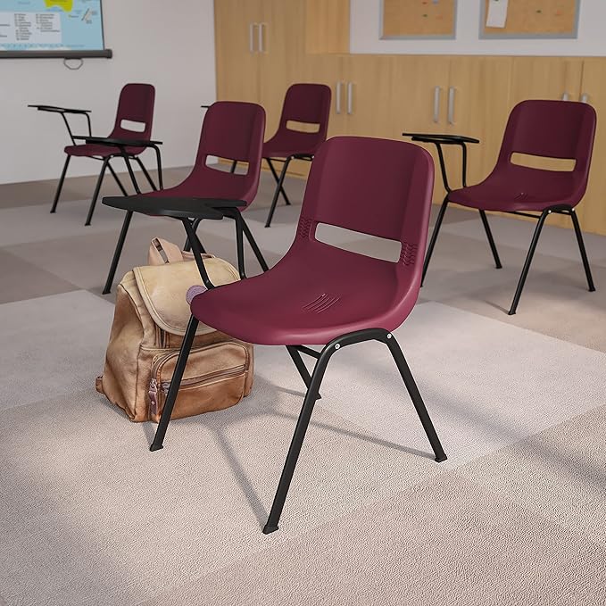 Flash Furniture HERCULES Burgundy Ergonomic Shell Chair with Right Handed Flip-Up Tablet Arm