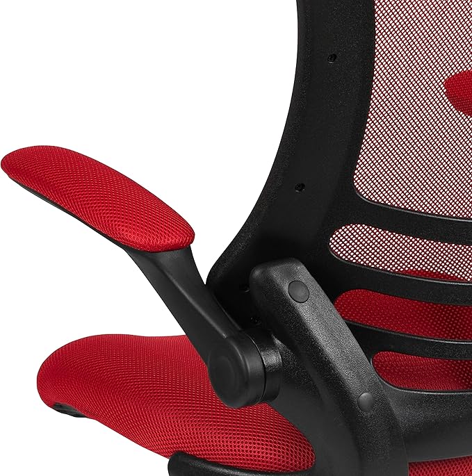 Flash Furniture Kelista Mid-Back Swivel Office Chair with Adjustable Seat Height, Ergonomic Mesh Desk Chair with Flip-Up Armrests, Red