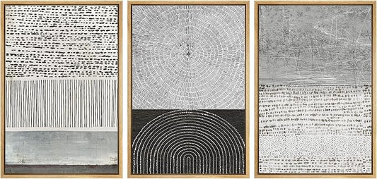 SIGNWIN Framed Canvas Print Wall Art Set Industrial Black & Gray Collage Abstract Geometric Illustrations Minimalism Modern Art Decorative Boho for Living Room, Bedroom, Office - 24"x36"x3 Natural