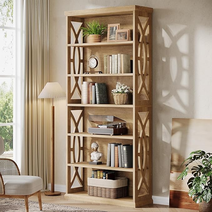 Tribesigns 6-Tier Bookshelf, 71 Inches Tall Freestanding Bookcase, Large Industrial Bookshelves Display Shelves, Wooden Book Shelf for Home Office, Living Room, Bed Room, Natural