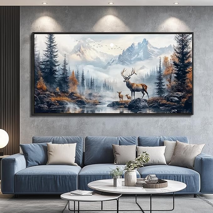 KELIYUAN Large Canvas Wall Art For Living Room Black Framed Wall Decorations For Bedroom Office Murals Prints Pictures Lushan Mountain Scenery Painting Wall Artwork Home Decor Aesthetics 30"X60"