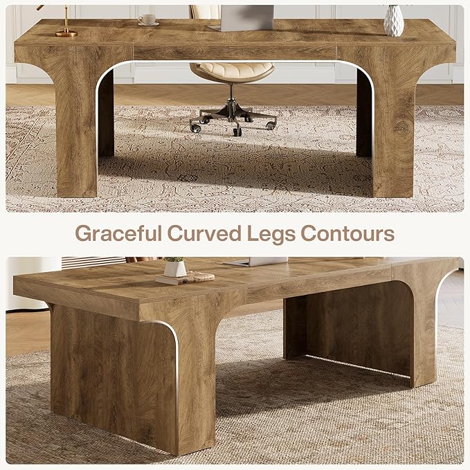 Tribesigns 70.9-Inch Executive Desk, Large Wooden Computer Office Desk, Modern Writing Table Business Workspace Home Office Furniture with Arched Design, Rustic Wood Grain