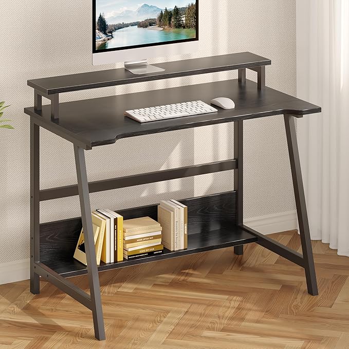 ALISENED 31.5 Inch Small Office Desk with Storage, Small Desk for Small Spaces, Compact Home Office Desk, Mini Study Desk for Bedroom, Black