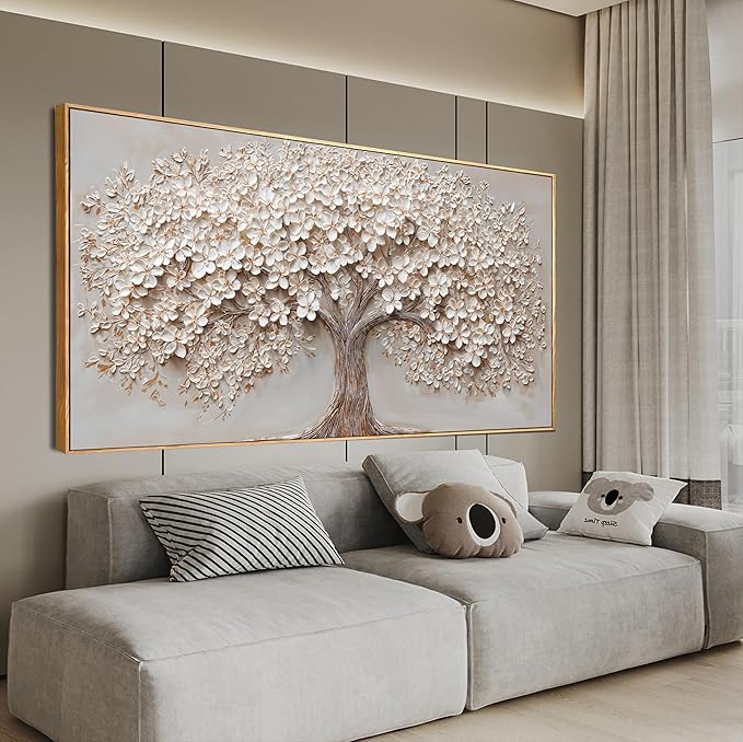 Canvas Wall Art Decor Oversized Wall Art Pictures for Living Room Tree of Life Wall Art Decor Canvas Art Wall Decor Modern Large White Wall Art Prints Framed Artwork for Walls Bedroom Office Decor 29" X 58"
