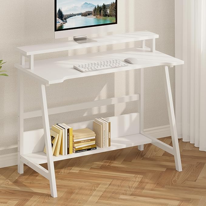 ALISENED 31.5 Inch Small Office Desk with Storage, Small Desk for Small Spaces, Compact Home Office Desk, Mini Study Desk for Bedroom, White