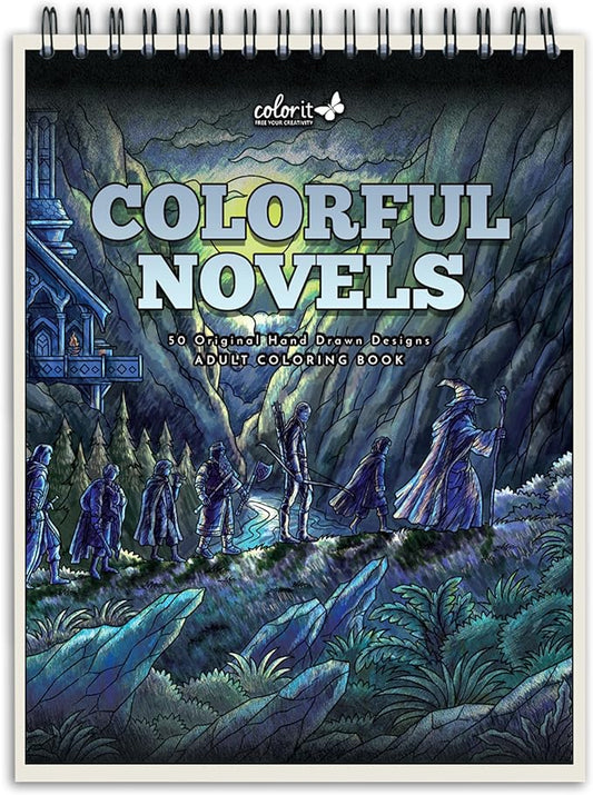 ColorIt Colorful Novels Adult Coloring Book to Relieve Stress, 50 Original Drawings from Classic Books, Spiral Binding, Perforated Pages, USA Printed, Lay Flat Hardback Book Cover, Ink Blotter Paper