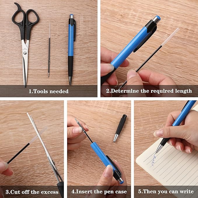 JANYUN 100 Pieces Ink Pen Refills, 0.7mm Ballpoint, 107mm Blue Black Ink, Smooth Writing for Journal, Office, School